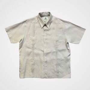 Alberto Guayabera Shirt Mens XL Tan Excellent 100% Linen Short Sleeve Pintuck